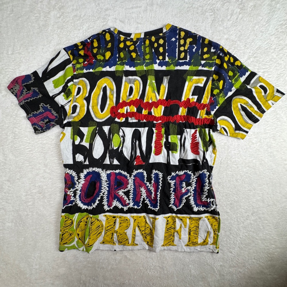 Born Fly T-Shirt Mens 2XL Multi Streetwear Graffiti Graphic Short Sleeve